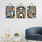 Artvibes Elephant Peacock Modern Art Decorative Wall Hanging Ornaments | Modern Decoration Items | Handcrafted Art | Wall Art Print | Aesthetic Wall Hanging | Unique Gift Items (WH_96162N), Set of 3