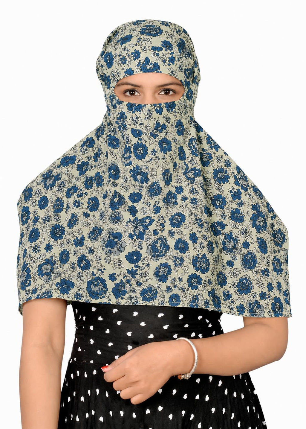 DEEPNYRA - LIVING STYLE Scarf Face Full Covering With Mask Head Hair Wrap Sun Protection For Women Cotton Printed Square All Season Wear (GREEN FLOWER)