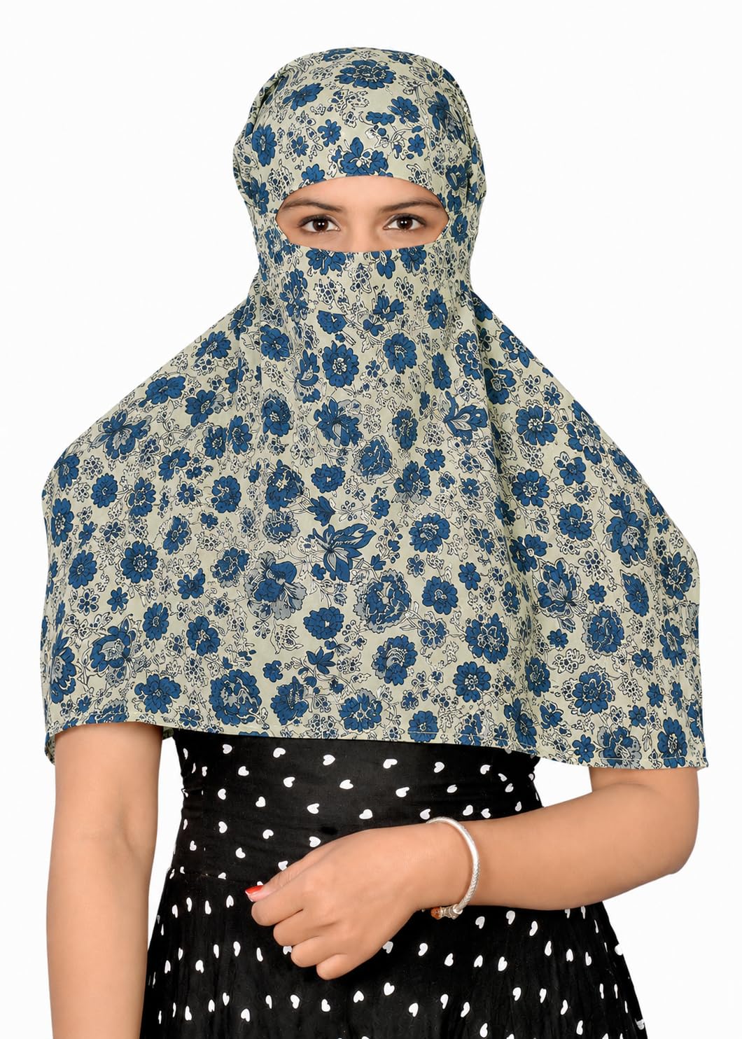 DEEPNYRA - LIVING STYLE Scarf Face Full Covering With Mask Head Hair Wrap Sun Protection For Women Cotton Printed Square All Season Wear (GREEN FLOWER)