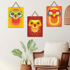 Artvibes Vivid Owl Expressions Art Home Decorative Wall Hanging Ornaments | Wall Sculpture | Signs & Plaques | Handcrafted Art | Aesthetic Wooden Decor | Ideal Gift (WH_9619N), Set of 3