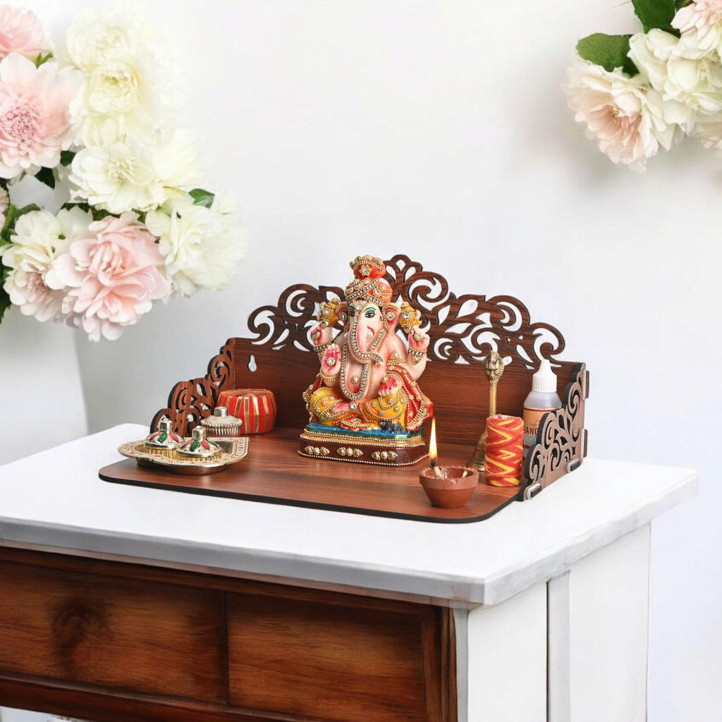 Gift Kya De Wooden Pooja Mandir for Home Wall | Small Temple for Office & Room | Indian Wooden Temple for Table or Shelf | Compact DIY Mandir | 12x9x6 Inch | Classic Design