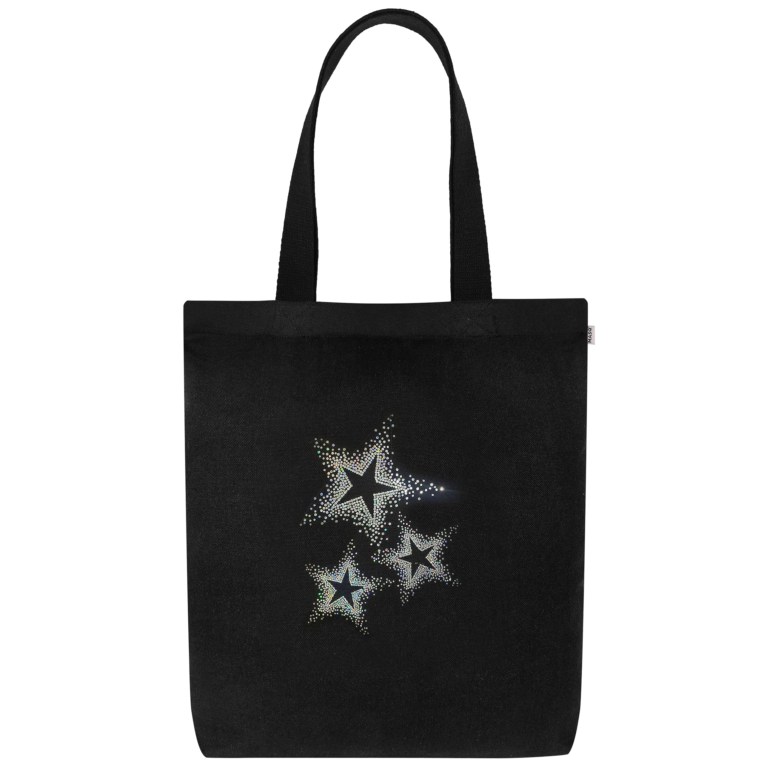 MASQ Utility By Q-One Canvas Sparkling Star Embroidered Tote Bags For Women's With Zip, College Bag Girls, 100% Organic Cotton Traveling & Daily Use