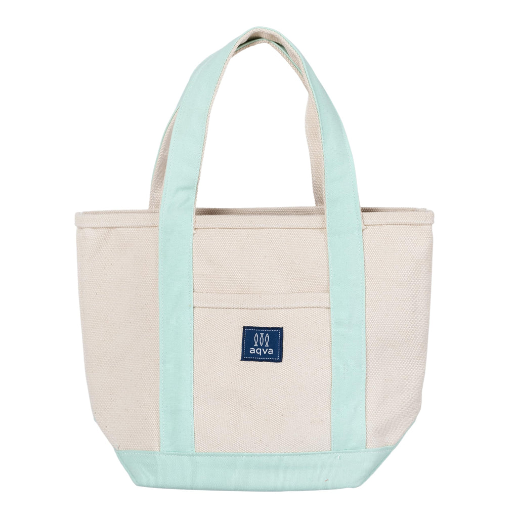 AQVA Cotton Canvas Mini Tote Bag for Women with Side Pockets| Trendy Stylish Multipurpose Handbag with Zipper | Shoulder Bag for Shopping, Beach, Travel and Work | Teal