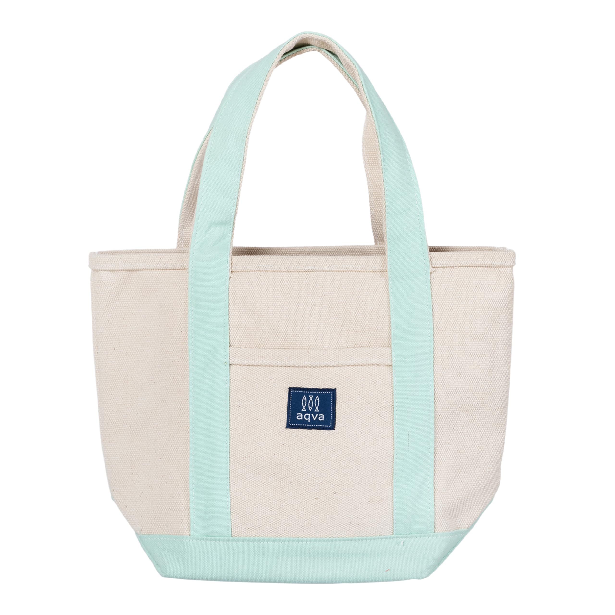 AQVA Cotton Canvas Mini Tote Bag for Women with Side Pockets| Trendy Stylish Multipurpose Handbag with Zipper | Shoulder Bag for Shopping, Beach, Travel and Work | Teal