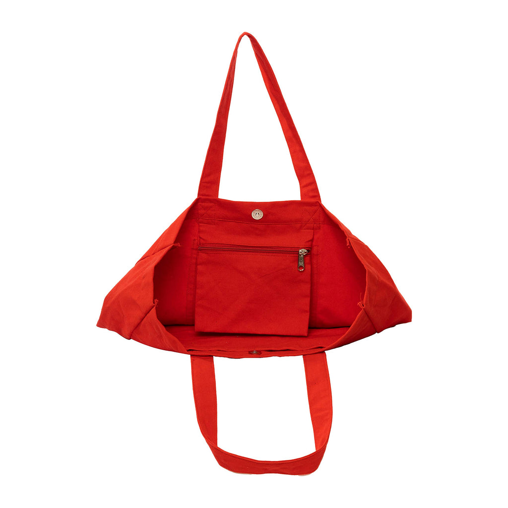 AQVA Cotton Canvas Tote Bag for Women & Girls | Shoulder Bag with Magnetic Button Closure & Solid Colour | Multipurpose Shopping, Travel, Beach, Office Bag | Good Gift Choice for Women (Red)