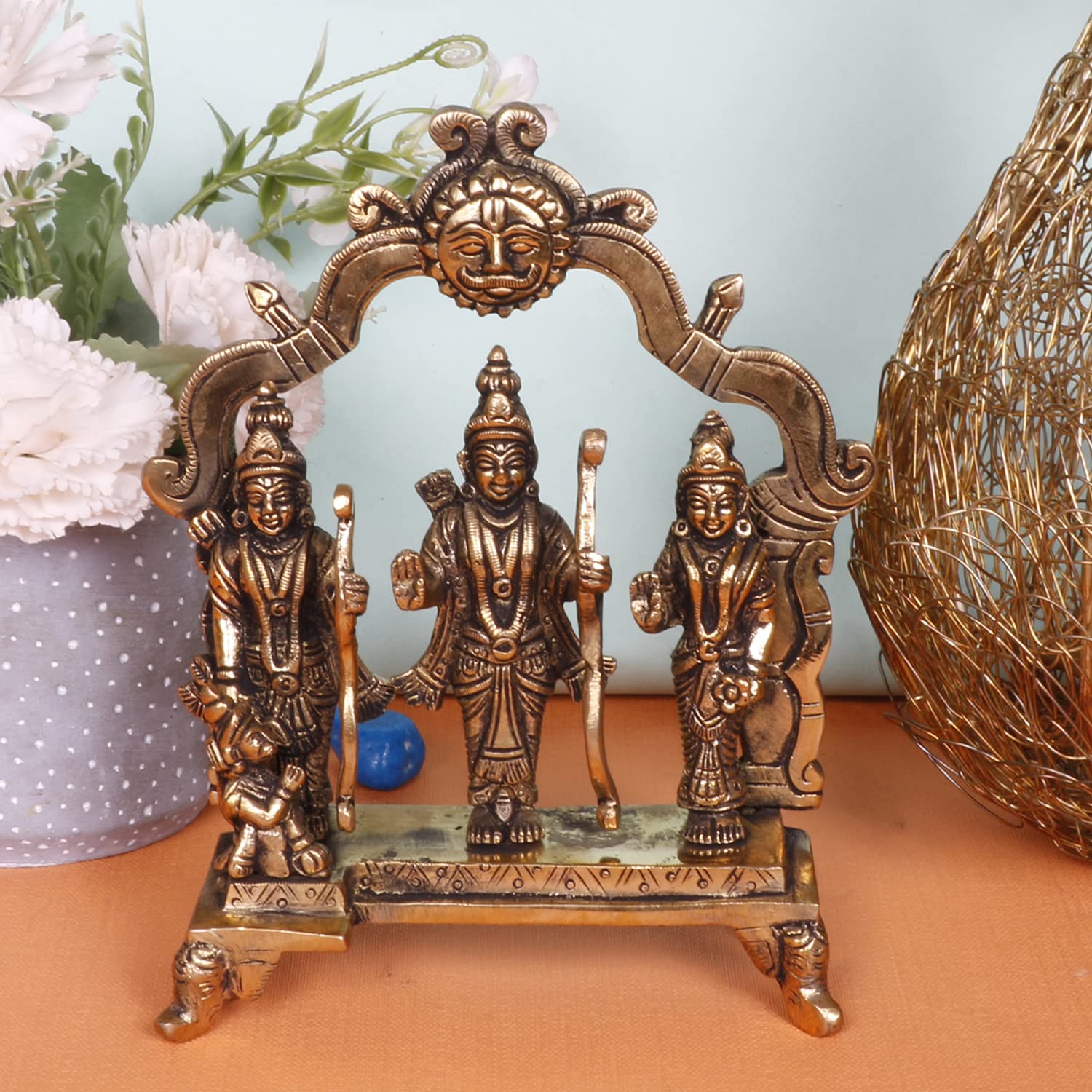 ARTVARKO Brass Ram Darbar Statue Shree Ram Ji Sita Laxman Hanuman Home Décor Puja Bhagwan Idol Murti for Mandir Temple 6.75 Inches