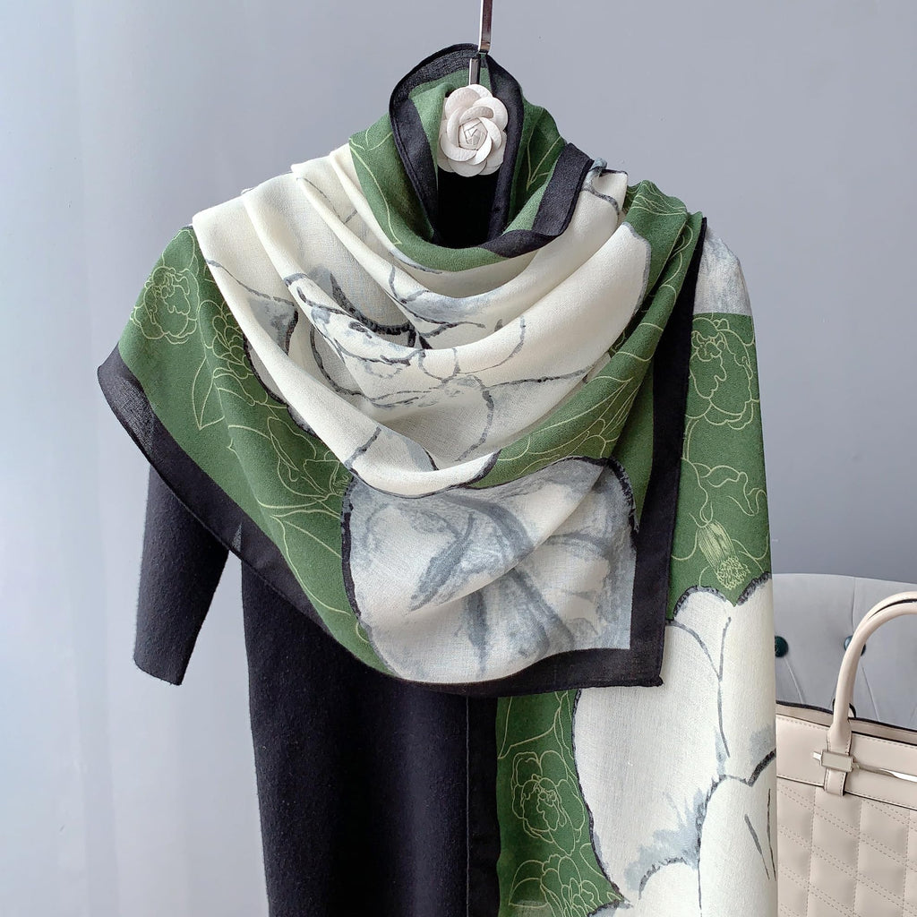 CrossKulture Offwhite & Green Viscose Scarf | Lightweight & Long Stole - Stylish Design | Neck & Head Scarf for Women & Girls | All Season Accessory