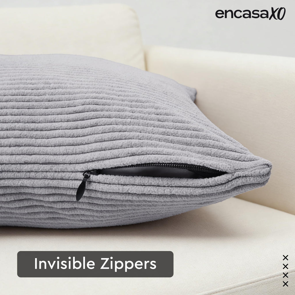 Encasa XO Corduroy Cushion Covers, Boho Pillow Covers, No Inserts Grey