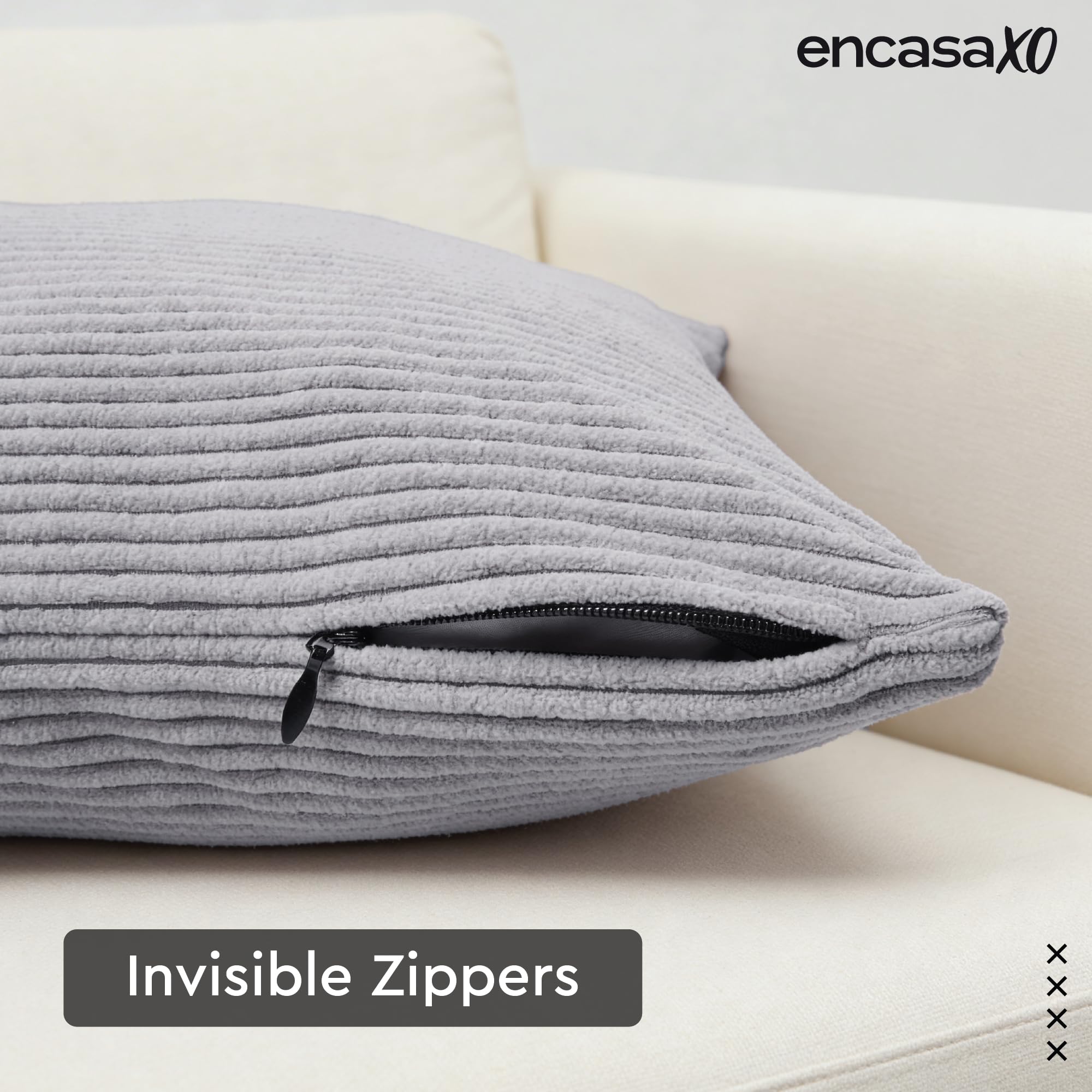Encasa XO Corduroy Cushion Covers, No Inserts, Set of 2, Grey