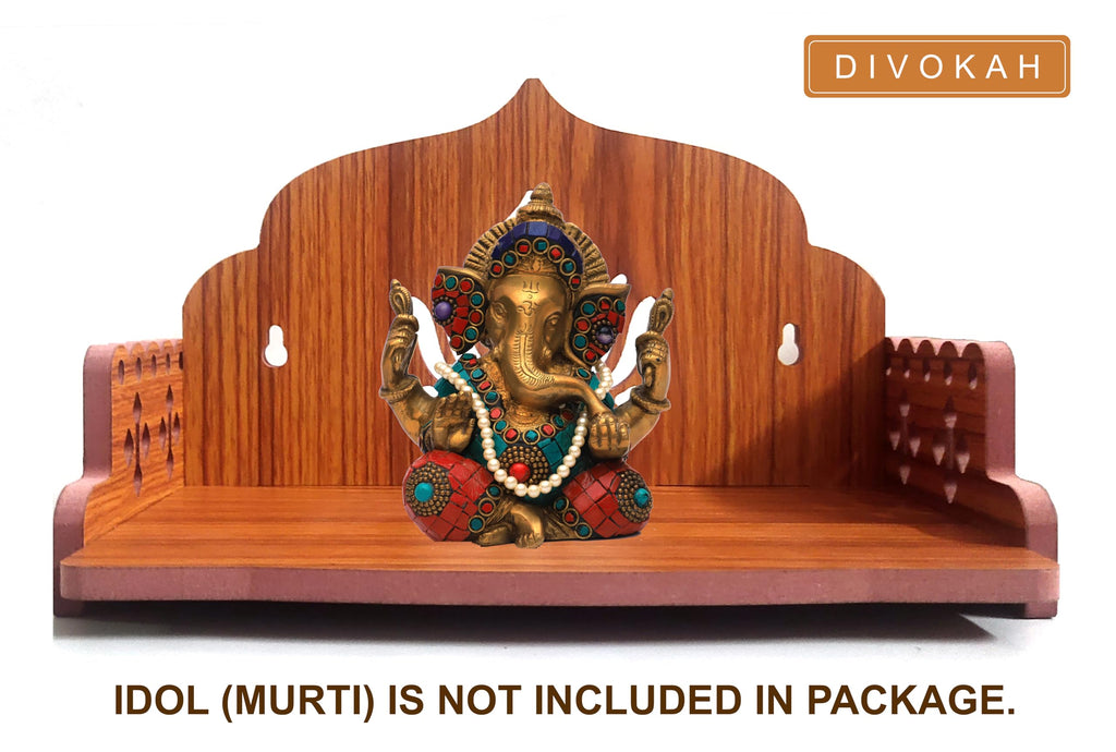 DIVOKAH® Plywood Small Wooden Temple for Home Office and Shop/Wall Hanging Temple/sinhasan/Pooja mandir/Pooja Stand/Hindola (8 MM Plywood Thickness) SNS_WDN_Lotus