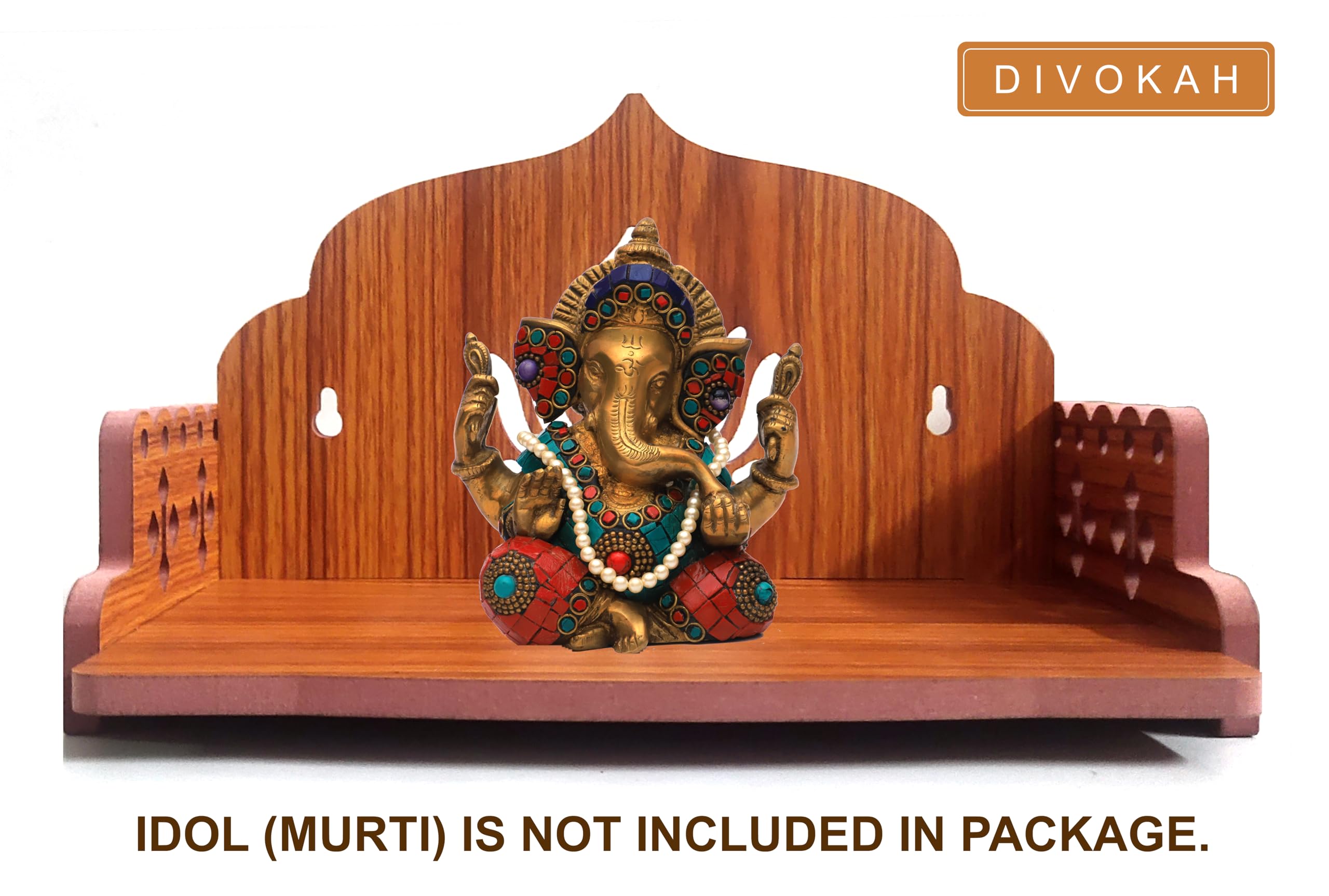 DIVOKAH® Plywood Small Wooden Temple for Home Office and Shop/Wall Hanging Temple/sinhasan/Pooja mandir/Pooja Stand/Hindola (8 MM Plywood Thickness) SNS_WDN_Lotus