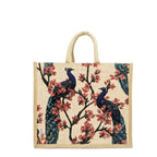 Sangra Multicolor Jute Lunch Bag for Men & Women with Zip and Handle - Peacock Design