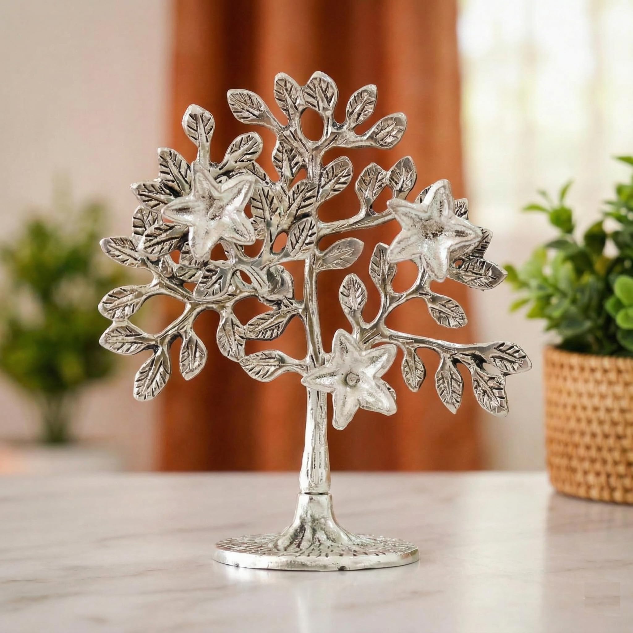 Metal Kalpavriksha Tree Showpiece Trees of Life - Home Decor - Gift for Good Luck Vastu and Fengshui - Best in Living Room Table Decoration with Antique Polish Silver