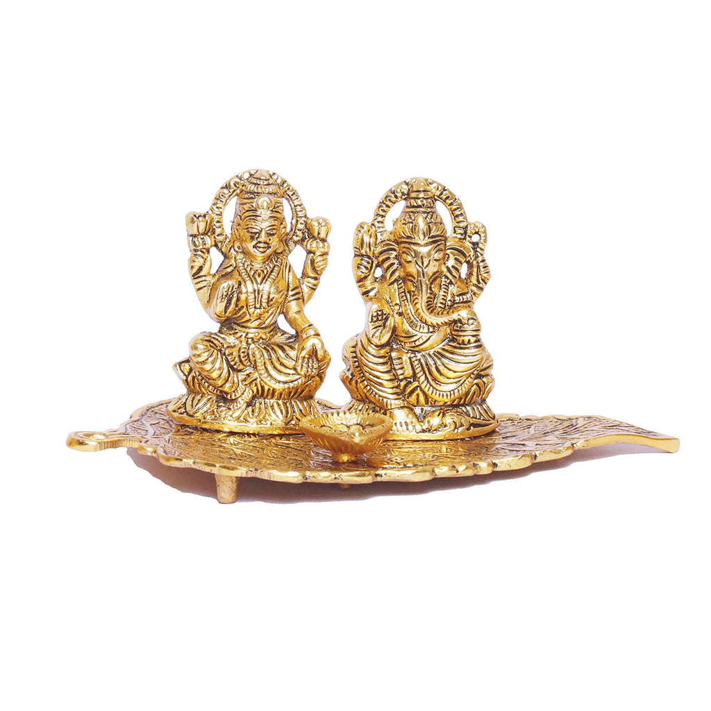 KridayKraft Laxmi Ganesh Metal Statue, Laxmi Ganesh Murti with Diya for Pooja, Ganpati Idol for Home Decor, Gift Your Relatives, Religious Idol Gift Article, Ganesha Showpiece Figurines