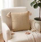 Furnistitchs Solid Boho Cushion Cover 16x16 Inches, Premium Natural Slub Fabric Throw Pillow Case with Tassels for Sofa, Couch, Living Room & Bedroom 40x40 cms, 1 pc - Oatmeal