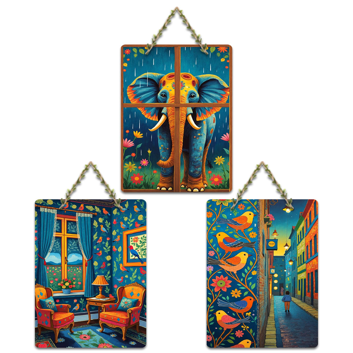 Artvibes Colorful Modern Art Decorative Wall Hanging Ornaments | Modern Decoration Items | Living Room | Bedroom | Office | Art Print | Wall Poster | Handcrafted Art | Unique Gift (WH_9607N), Set of 3