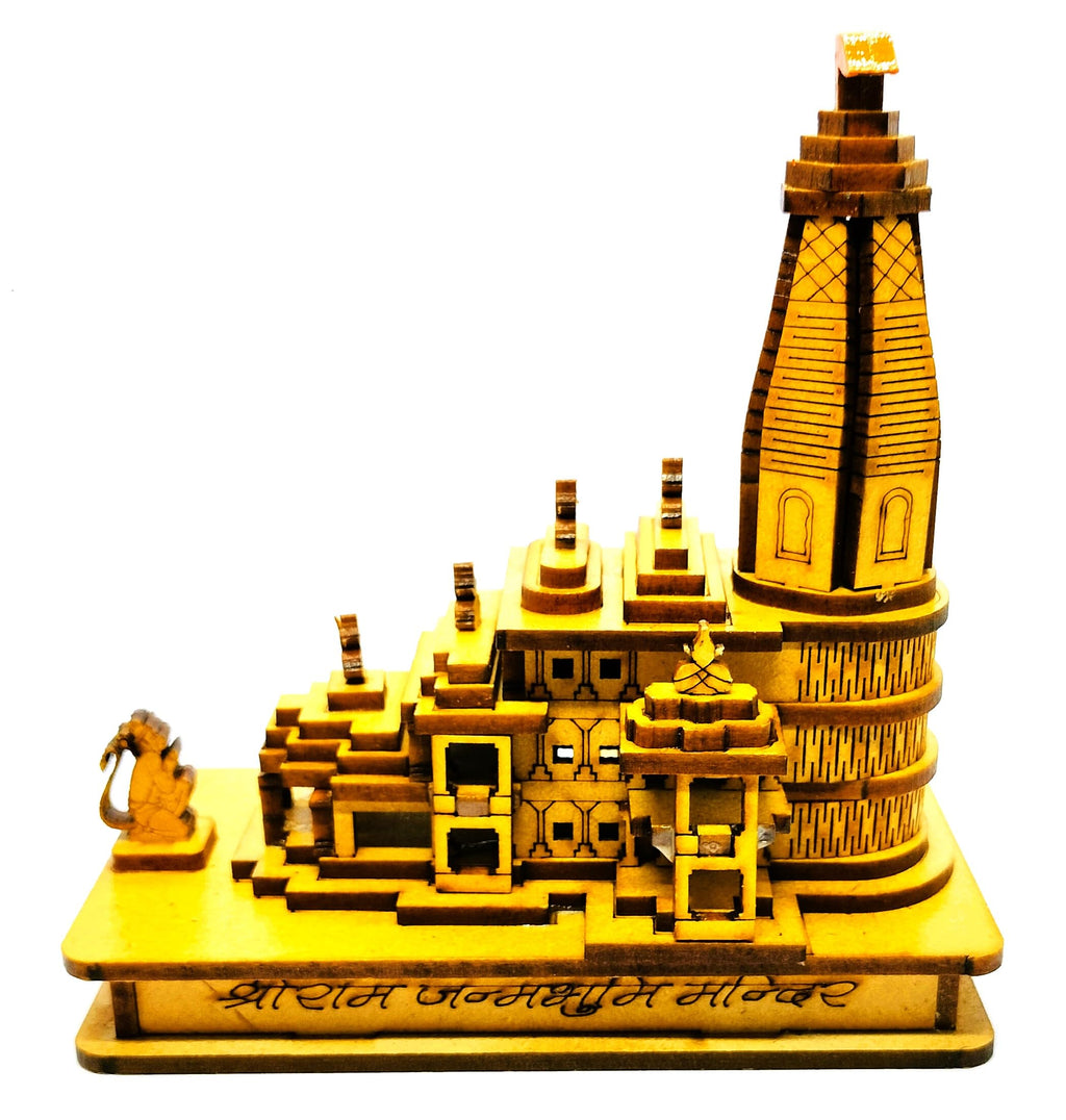 HaridwarDivine Beautifully Engraved Shri Ram Mandir Ayodhya 3D Wood Temple for Home Temple, Office and Gift Full Polished