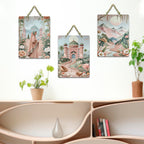 Artvibes Women In Front Of Palace & Mountains With Flowers Wooden Wall Hanger for Home Decor | Art For Wall | Wall Sculpture | Signs & Plaques | Wall Illustrations | Unique Gift (WH_9699N), Set of 3