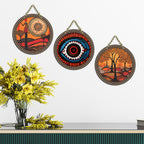 Artvibes Scenic Warli Art Round Shape MDF Wooden Wall Decor Items | Living Room | Office | Handcrafted Art | Wall Illustrations | Art Prints | Aesthetic Wall Art | Ideal Gifts (WH_9902N), Set of 3