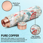 MERCAPE® Pure Copper Water Bottle 950 ml with Leak Proof Lid | Printed Floral Design Copper Bottle for Home, Office, Gym & Yoga | BPA Free Reusable Ayurvedic Water Bottle for Daily Use