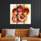 VIBECRAFTS Shree Ganesha Head 3 Pieces Canvas Wall Painting Fitted With Wooden Frame For Home | Office | Living Room | Gifts (PTVC3Pcs1_9577)