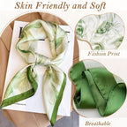 Luxeeva® Green Floral Silk Head Scarf for Women Stylish, 27.5 Lightweight Hijab Scarf for Summer Sun Protection & Satin Scarf, Soft Multipurpose Bandana for Hair Wrap Bag Accessory or Sleep Hair Tie