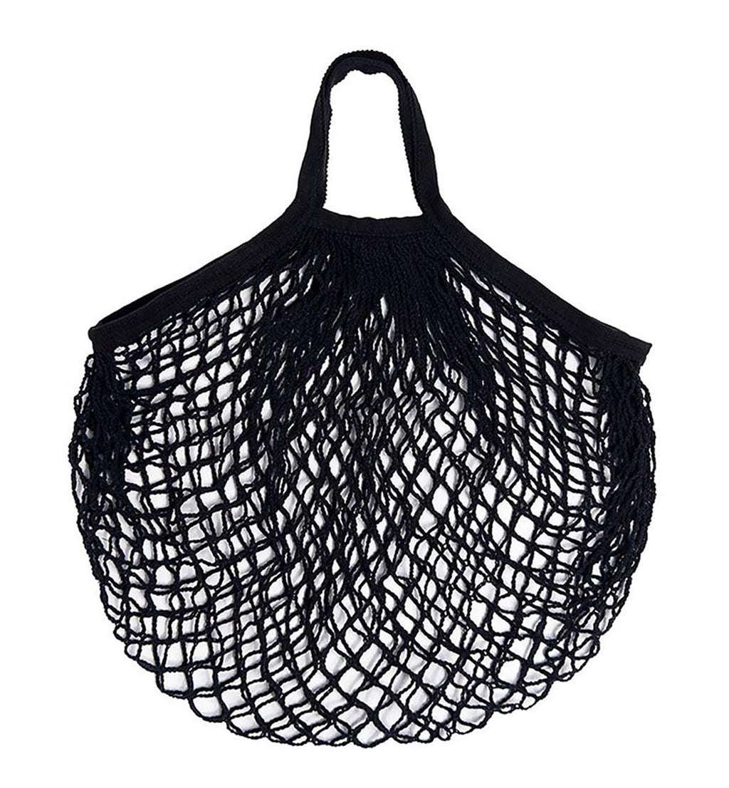 MSK Looms Eco Friendly Light Weight Cotton Net String Bag with Short Handle, Reusable Produce Bag for Fruits and Vegetable - Black