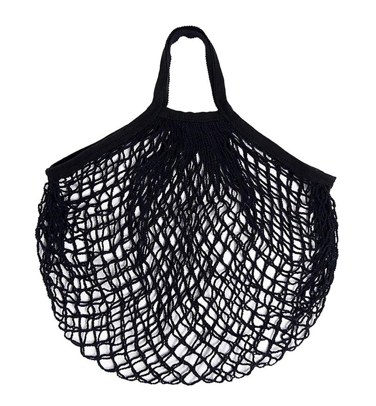 MSK Looms Eco Friendly Light Weight Cotton Net String Bag with Short Handle, Reusable Produce Bag for Fruits and Vegetable - Black