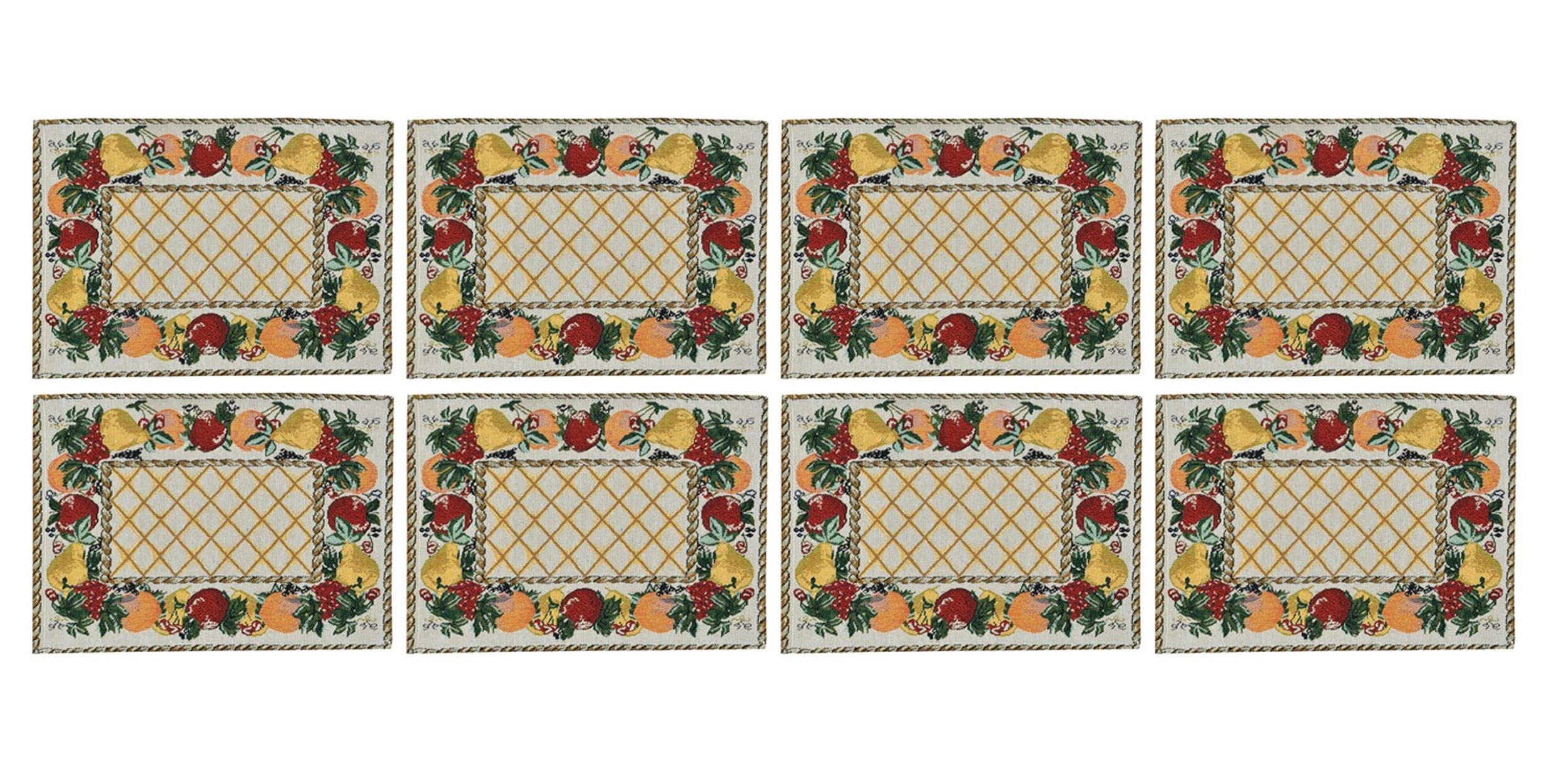 Galaxy Home Decor Dining Table 8 Table Mats ( Mat 13x18 inches ) Washable Cotton Linen Mat Jacquard Fabric, Multicolor (Fruits Design, 8 Mats) Kafalo
