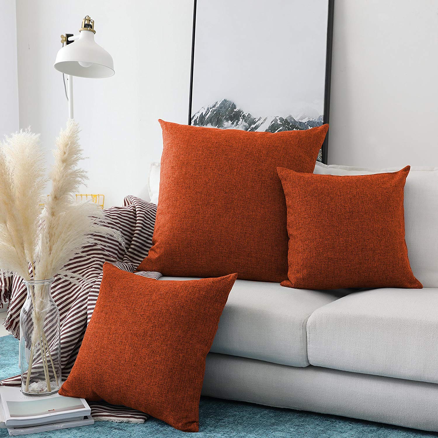 Khooti Jute Cushion Cover | 28x28 | Orange | Set of 5 | Throw Pillow Cover for Couches, Chairs, Sofas, Beds, Coffee Tables, Living Rooms, Bedrooms, Modern Boho Design