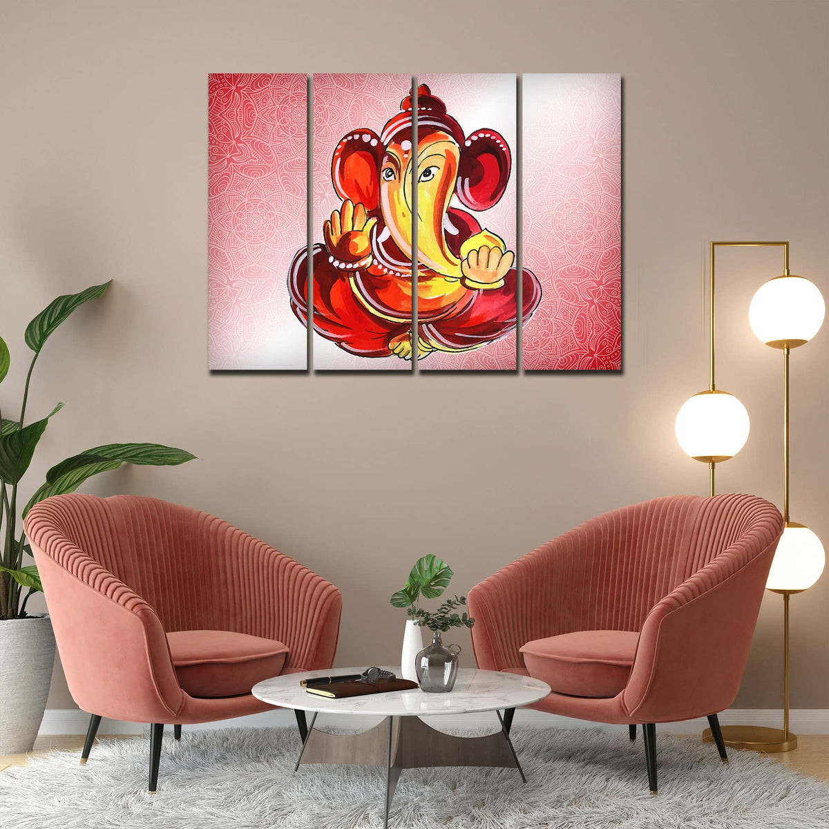 VIBECRAFTS 4 Pieces Shree Ganesha Modern Art Canvas Wall Painting Fitted With Wooden Frame For Home | Office | Living Room | Gift(PTVC4Pcs1_13520)