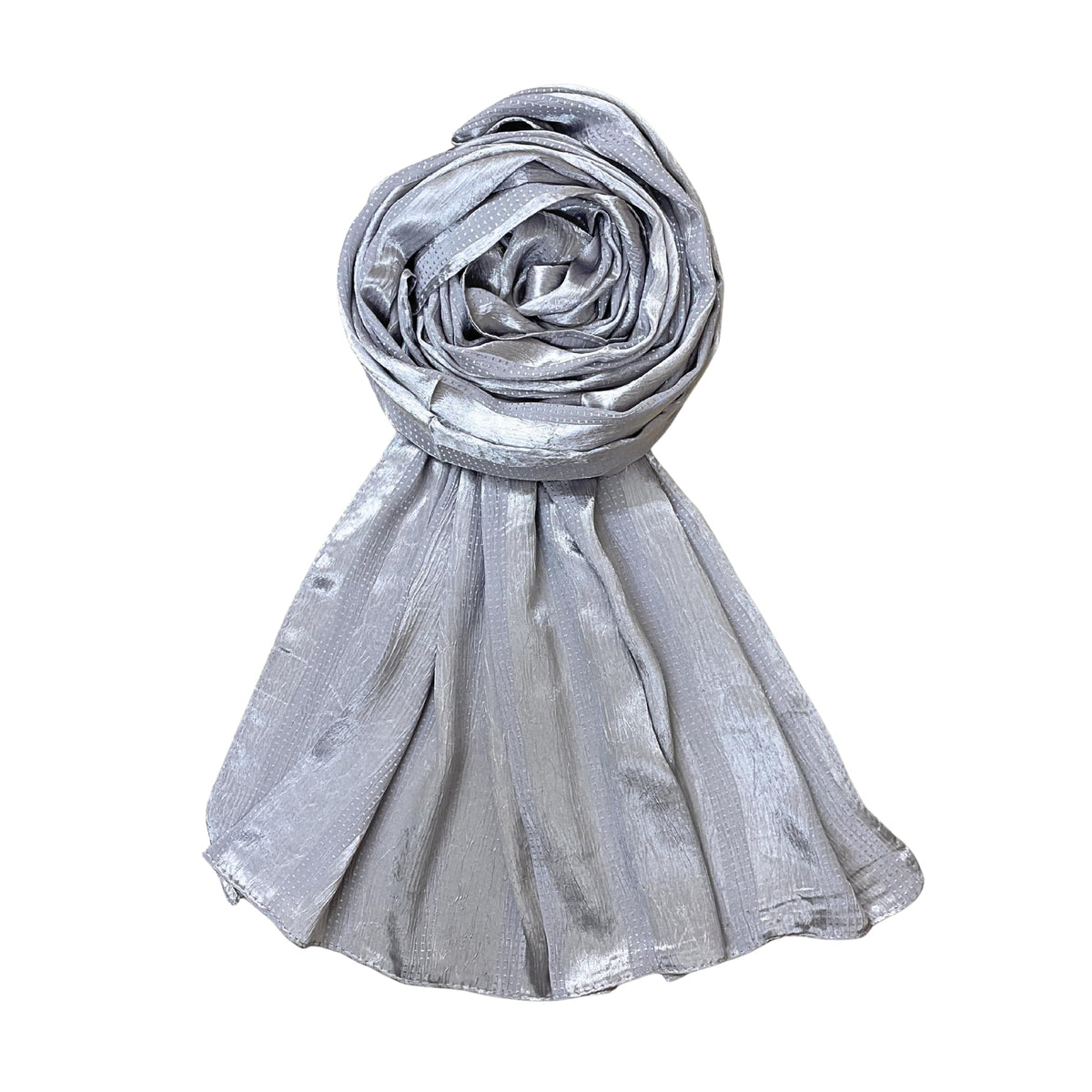 FAHABO Scarf Woman Premium Self-Woven Satin Silk Scarves | Hijab Scarf | Headscarf | Neck Scarf | Stoles | Wraps (Shadow Silver)