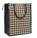 JUTEKA Natural Brown Houndstooth Printed Jute Bag Lunch Bag, Grocery Bag, Tote Bag, Hand Bag, Picnic Bag - Bag for Men, Bag for Women, Girls Bag, Lunch Hand Bag for Kids with Zip