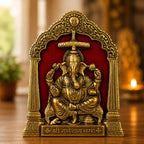 KridayKraft Metal Ganesha ji statue in woodan frem,Ganpati Wall Hanging Sculpture Idol and table top Your Home, Office,Religious Gift Article Decorative,Showpiece Figurines