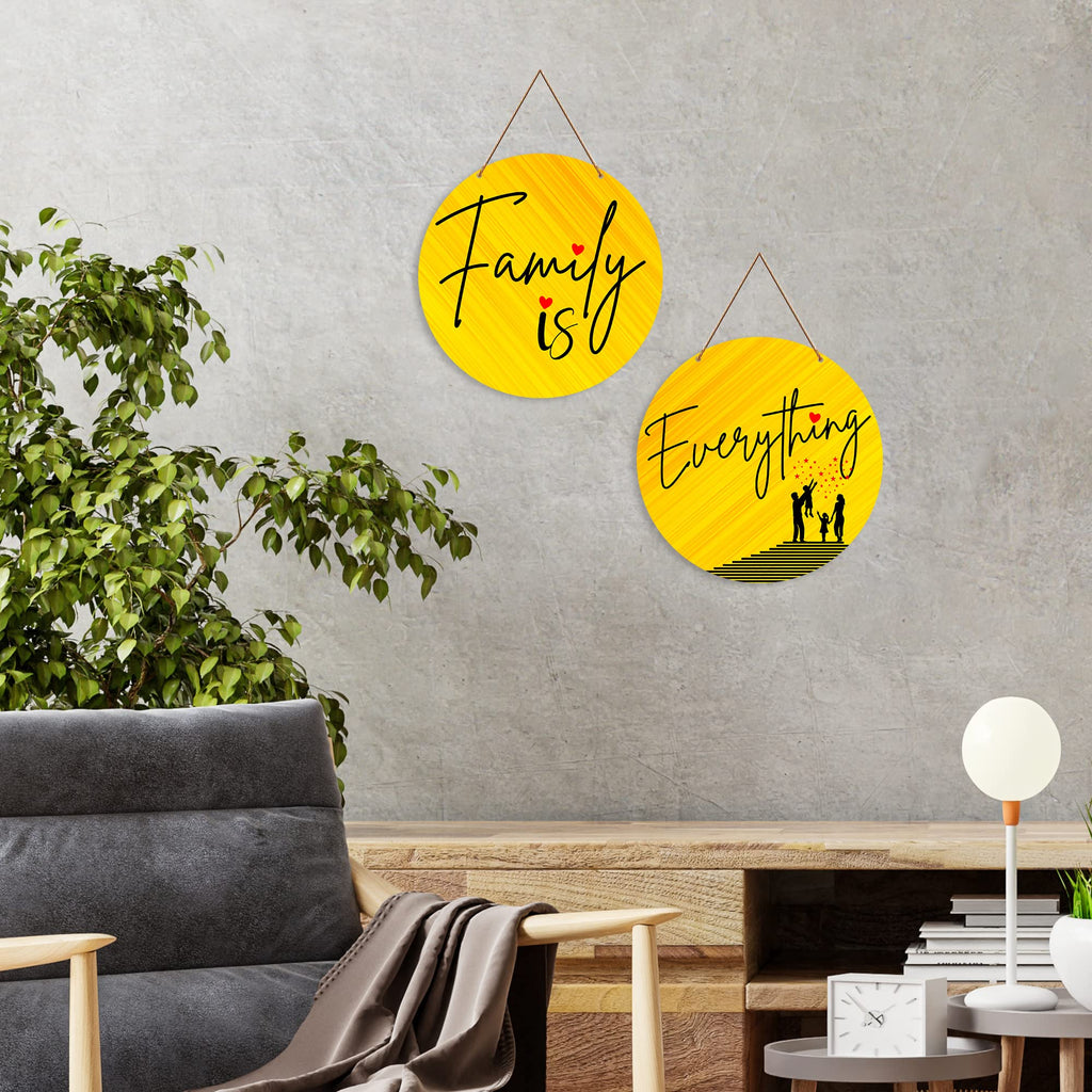 Artvibes Family Is Everything Printed Wooden Wall Hanging | Quotes Decor Item | Wall Accents | Housewarming Gifts | Wall Illustrations | Artworks Hangings | Mdf Wall Decoration (WH_4110N), Set of 2