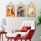 Artvibes Indian Culture Artwork Decorative Wall Art MDF Wooden Wall Hanger for Home | Printed Wall Decoration | Graphic Artwork | Aesthetic Wooden Decor | Sceneries | Ideal Gifts (WH_96125N), Set of 3