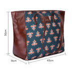 THE CLOWNFISH Valentine Printed Handicraft Fabric & Faux Leather Handbag for Women Office Bag Ladies Shoulder Bag Tote for Women College Girls (Persian Green)