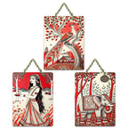 Artvibes Traditional Indian Nature Wall Decor Decorative Wall Art MDF Wooden Wall Hanger for Living Room | Home Decor | Wall Accent | Aesthetic Wooden Decor | Ideal Gifts (WH_96107N), Set of 3