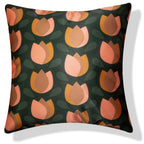 Vendola Tulips Satin 250TC Cushion Pillow Covers, Peach, Set of 5 (12X12 Inches, Tulips)