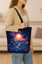 The Purple Tree Eco-Friendly Canvas Tote Bag, Sustainable, Reusable Shopping, Beach, Travel or Everyday Tote, Wide Tote Bag, Midnight Jungle