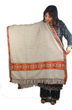 Genuine HandWoven Kullu Woolen Shawl LIGHT GREY- Colored with Beautiful HandWoven Embroidery for Women and Girls.