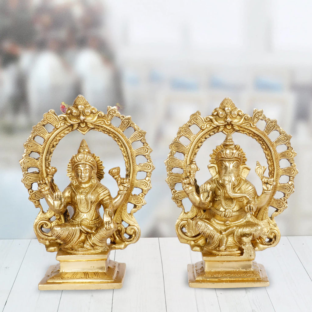 ARTVARKO Brass Ganesha Laxmi Ganesh Lakshmi Bhagwan Luxmi Idol Sitting Statue for Home Office Success Entrance Décor Diwali Pooja Good Luck Gift (7.5 Inch)