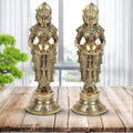 ARTVARKO Brass Metal Deep Luxmi Pair Meenakshi Devi Pair Holding Oil Diya for Pooja Mandir Temple Home Decor Diwali Deepam Dipak Gift -Height 9 Inch