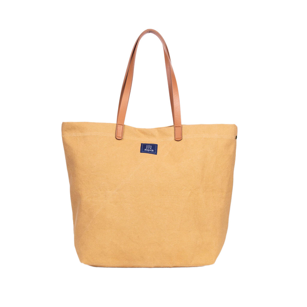 AQVA Cotton Thick Canvas Tote Bag for Women (17.5x13x6) | Trendy Stylish Multipurpose Handbag with Inside Pockets and Zipper | Shoulder Bag for Shopping, Beach, Travel and Work | Sand