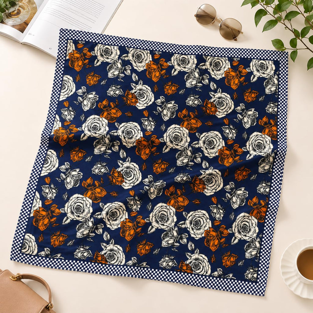 ESTA Satin silk-feel Head Scarf for Women Stylish Bandanas for Women Head Neck Stole Wrap floral Print Square Bandana Gift (27.5x27.5inch)