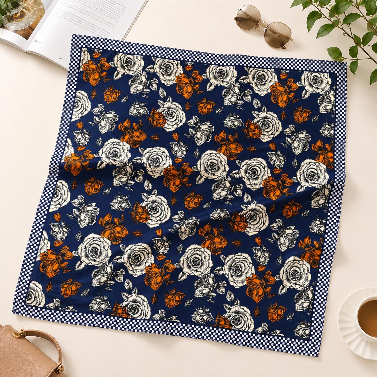 ESTA Satin silk-feel Head Scarf for Women Stylish Bandanas for Women Head Neck Stole Wrap floral Print Square Bandana Gift (27.5x27.5inch)