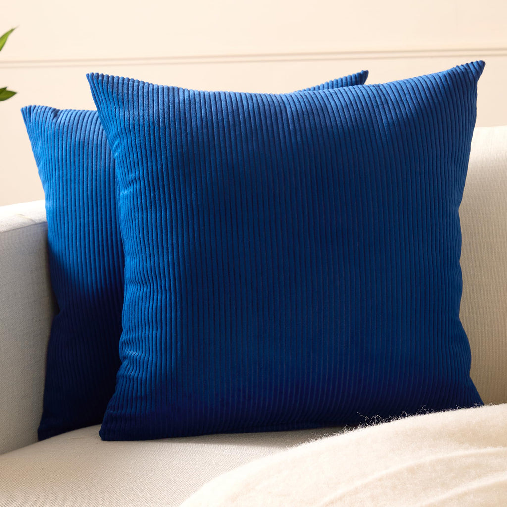 Encasa XO Corduroy Cushion Covers, No Inserts, Set of 2, Navy Blue