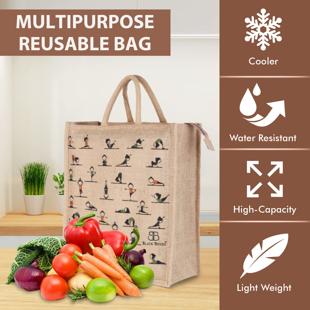 BLACKBOXES Big Eco Cotton Jute Shopping Bags for Carry Milk Grocery fruits Vegetable with Reinforced Handles jhola Bag - Kitchen Essential (13x16x6.5-inches) (5)