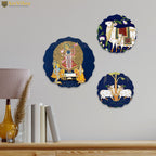 Artvibes Shrinath Ji & Sacred Cow Pichwai Art Round Shape MDF Wooden Wall Decor Items | Living Room | Handcrafted Art | Wall Illustrations | Art Prints | Aesthetic Wall Art | Gift (WH_8817N), Set of 3