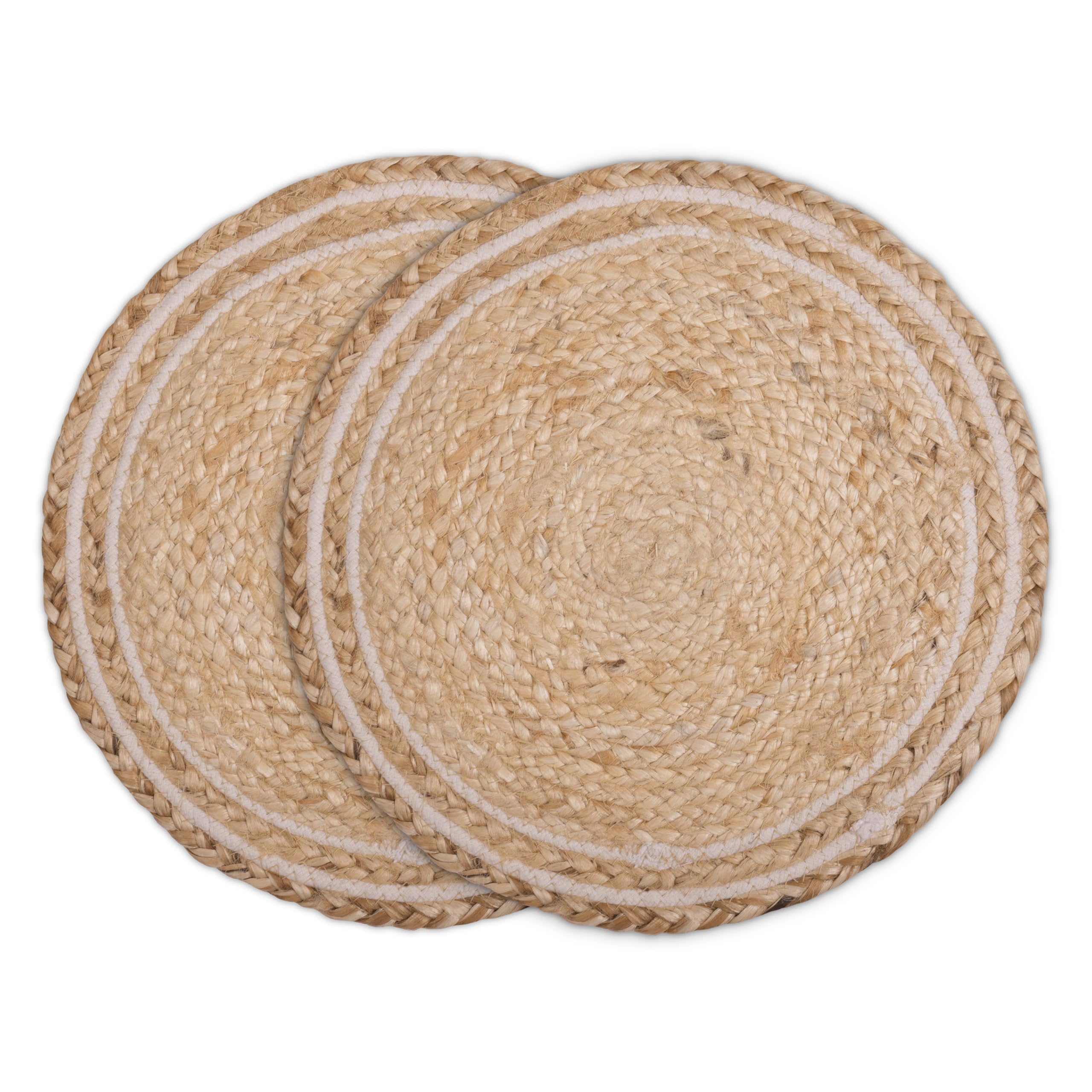 Encasa XO Handwoven Round Jute Dining Table Mats, Heat Resistant White Kafalo